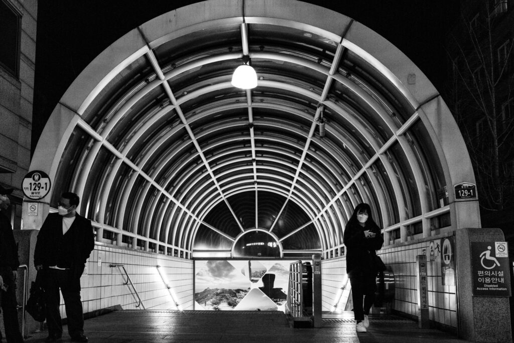Night Street Photography. Residential Seoul, South Korea. Photographer Donald MacDonell